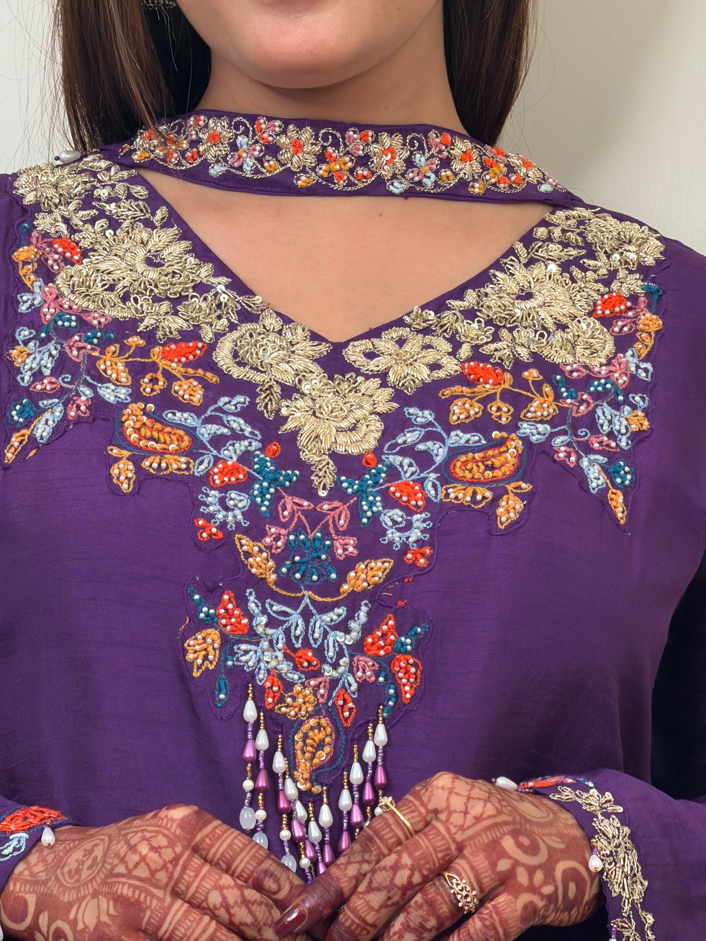 Purple Dola Silk Handwork Kurta Set with Designer Dupatta