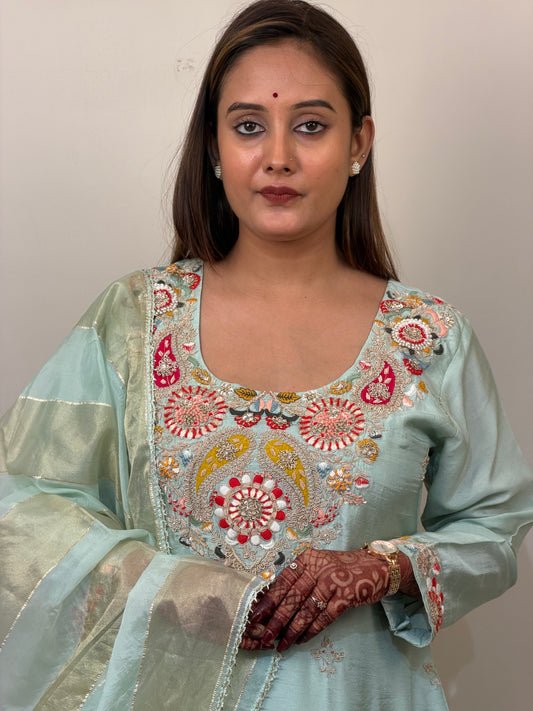 Mint Embroidered Kurta Set with Dupatta