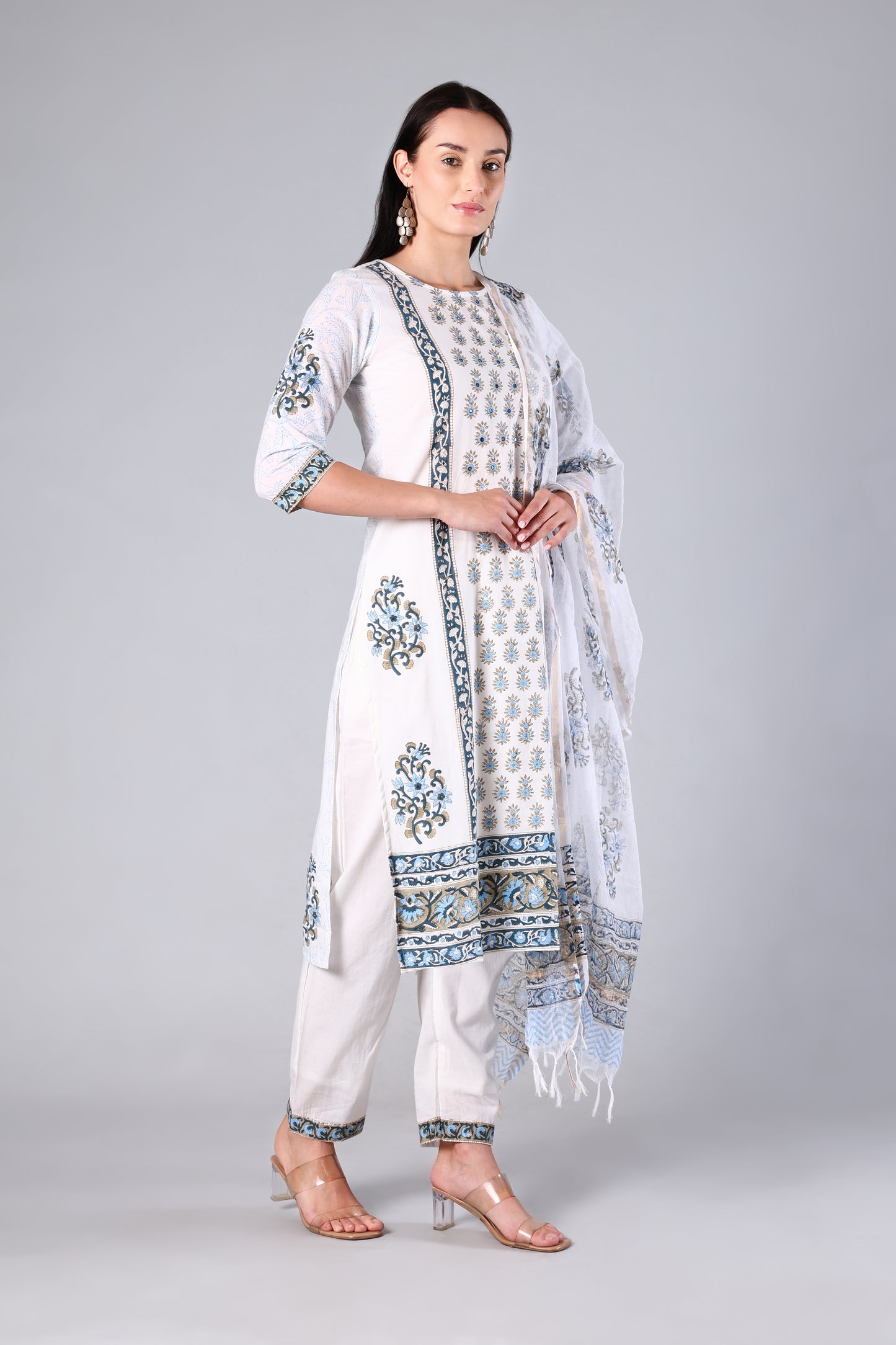 Arohi | Blue Block Print Cotton Suit Set