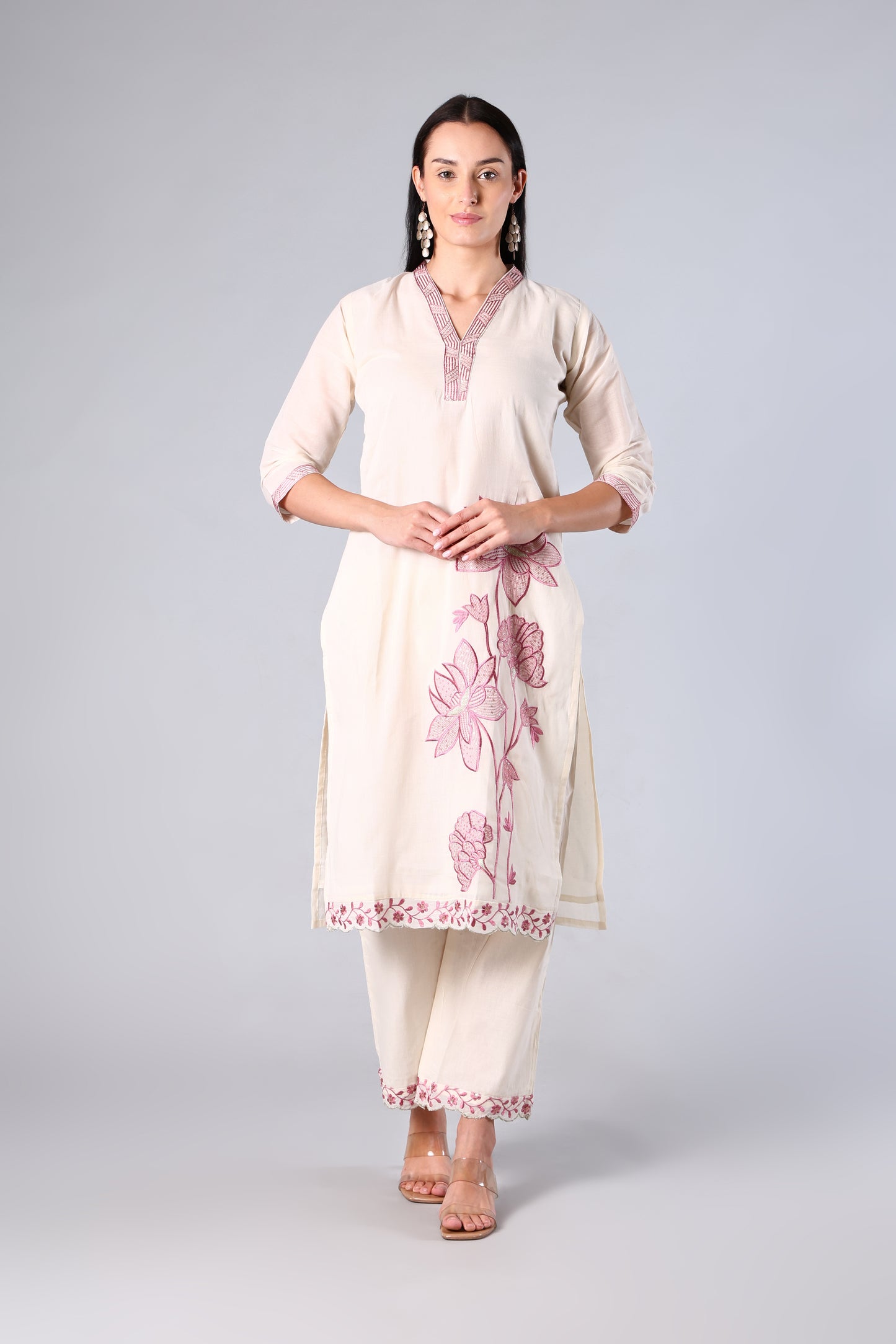 Ruhika | White Embroidered Cotton Suit Set