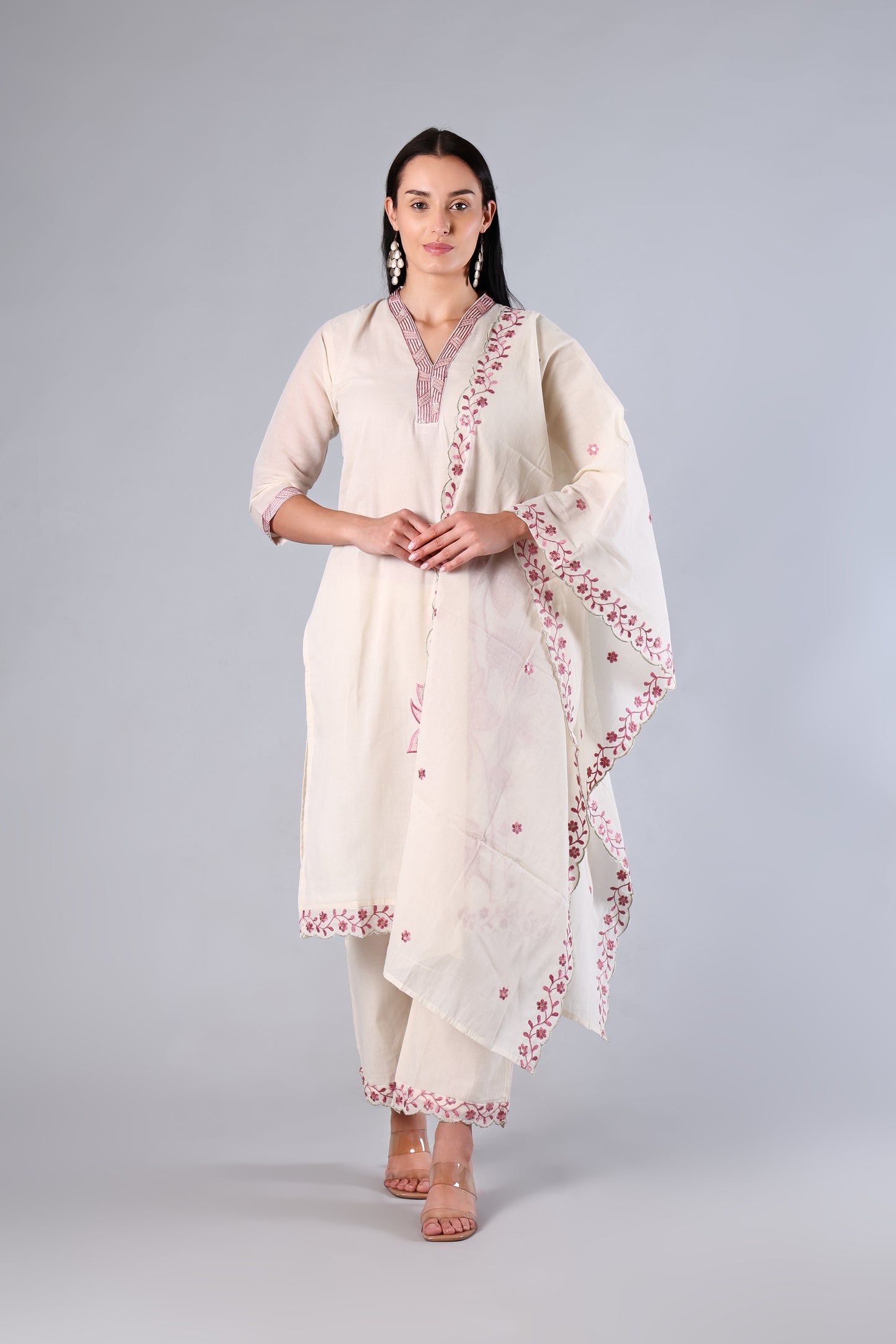 Ruhika | White Embroidered Cotton Suit Set