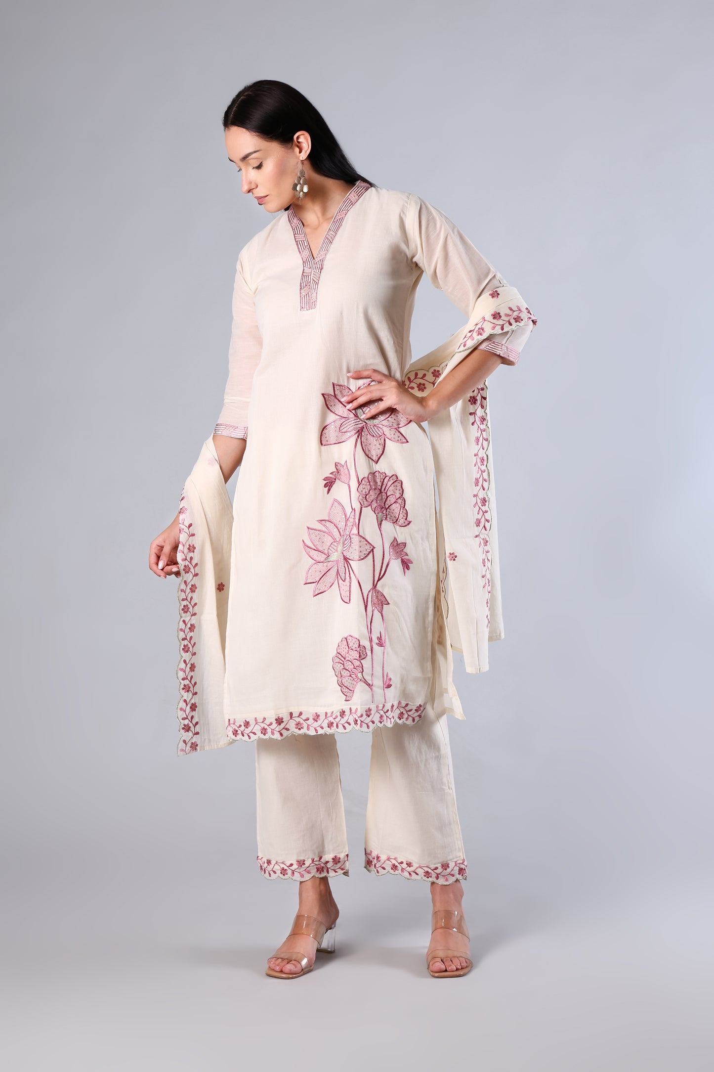 Ruhika | White Embroidered Cotton Suit Set
