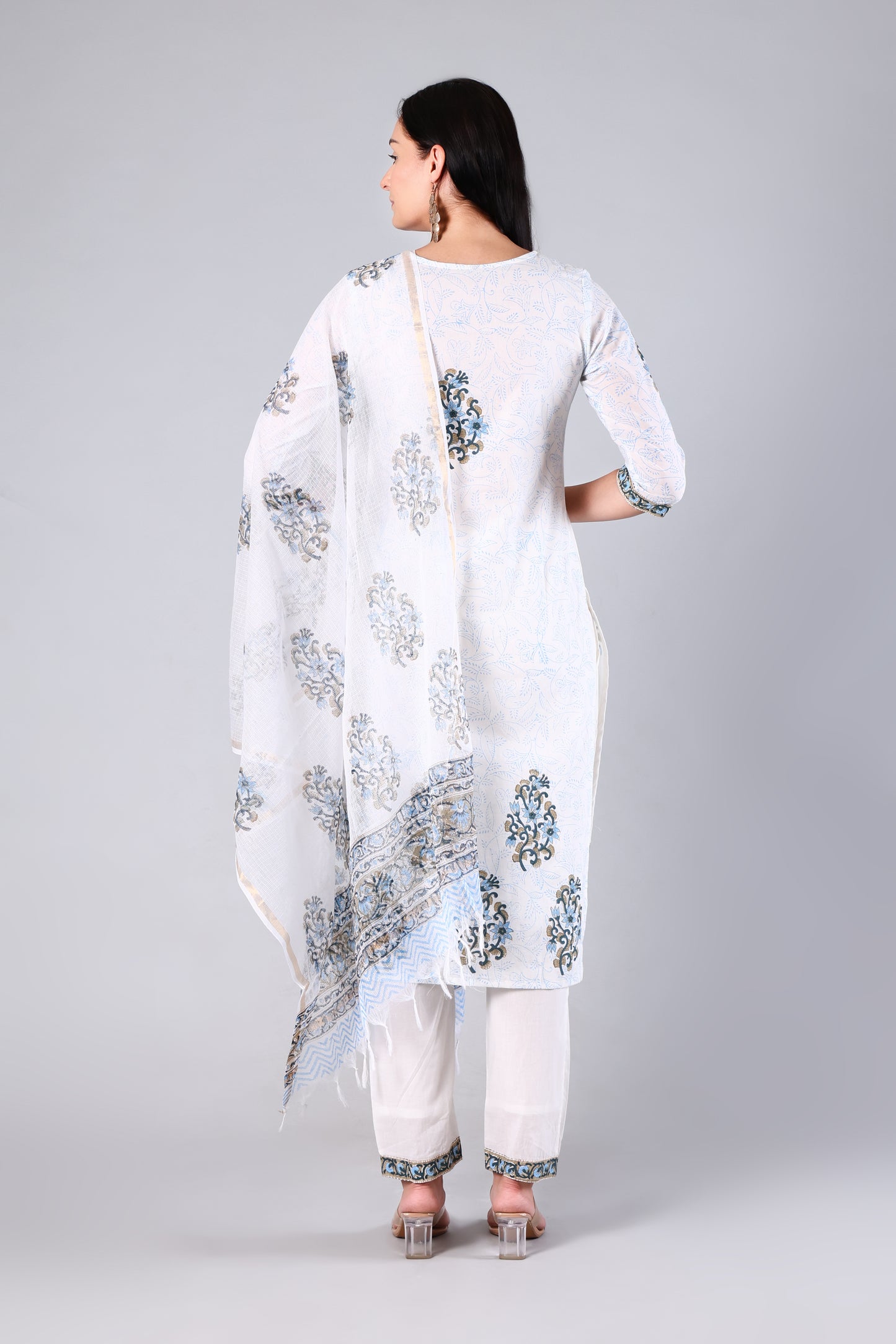 Arohi | White Block Print Cotton Suit Set