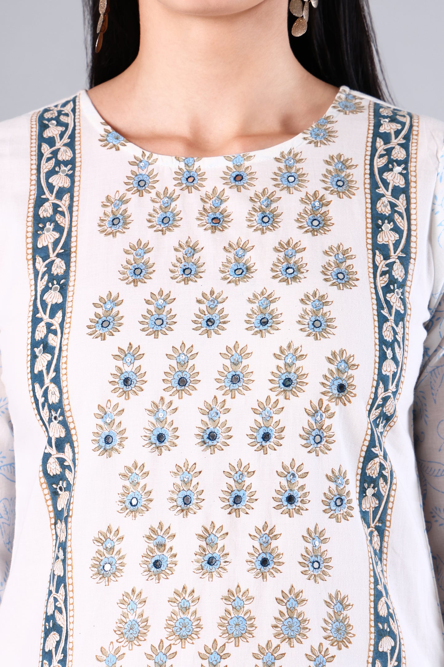 Arohi | White Block Print Cotton Suit Set