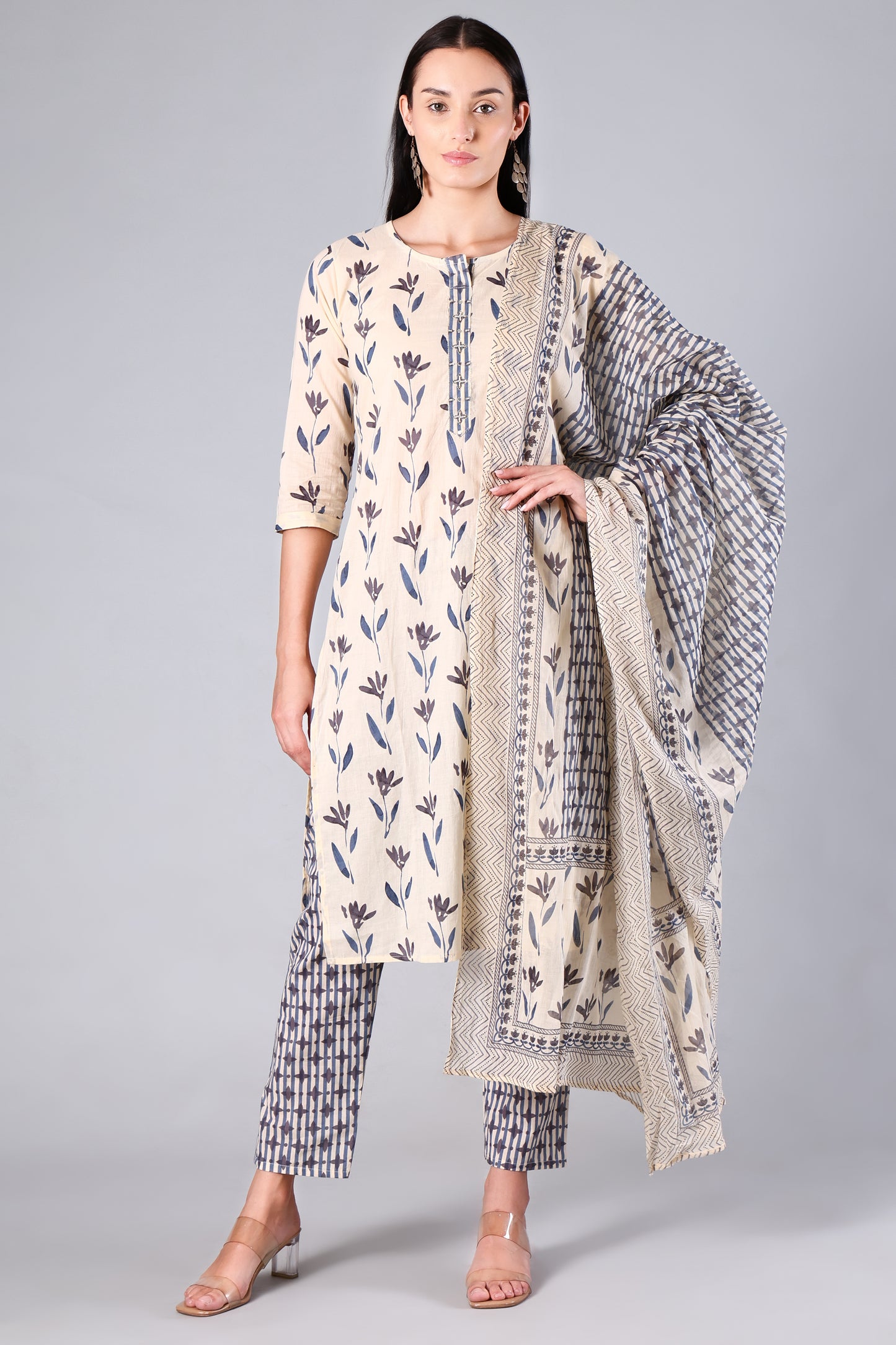 Rangriti | Blue Red Floral Cotton Suit Set