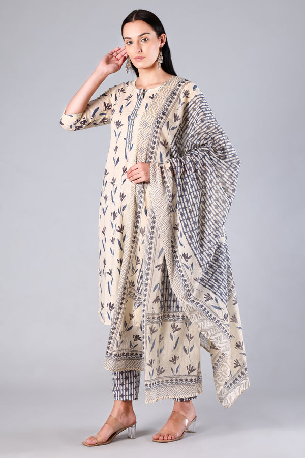 Rangriti | Blue Floral Cotton Suit Set