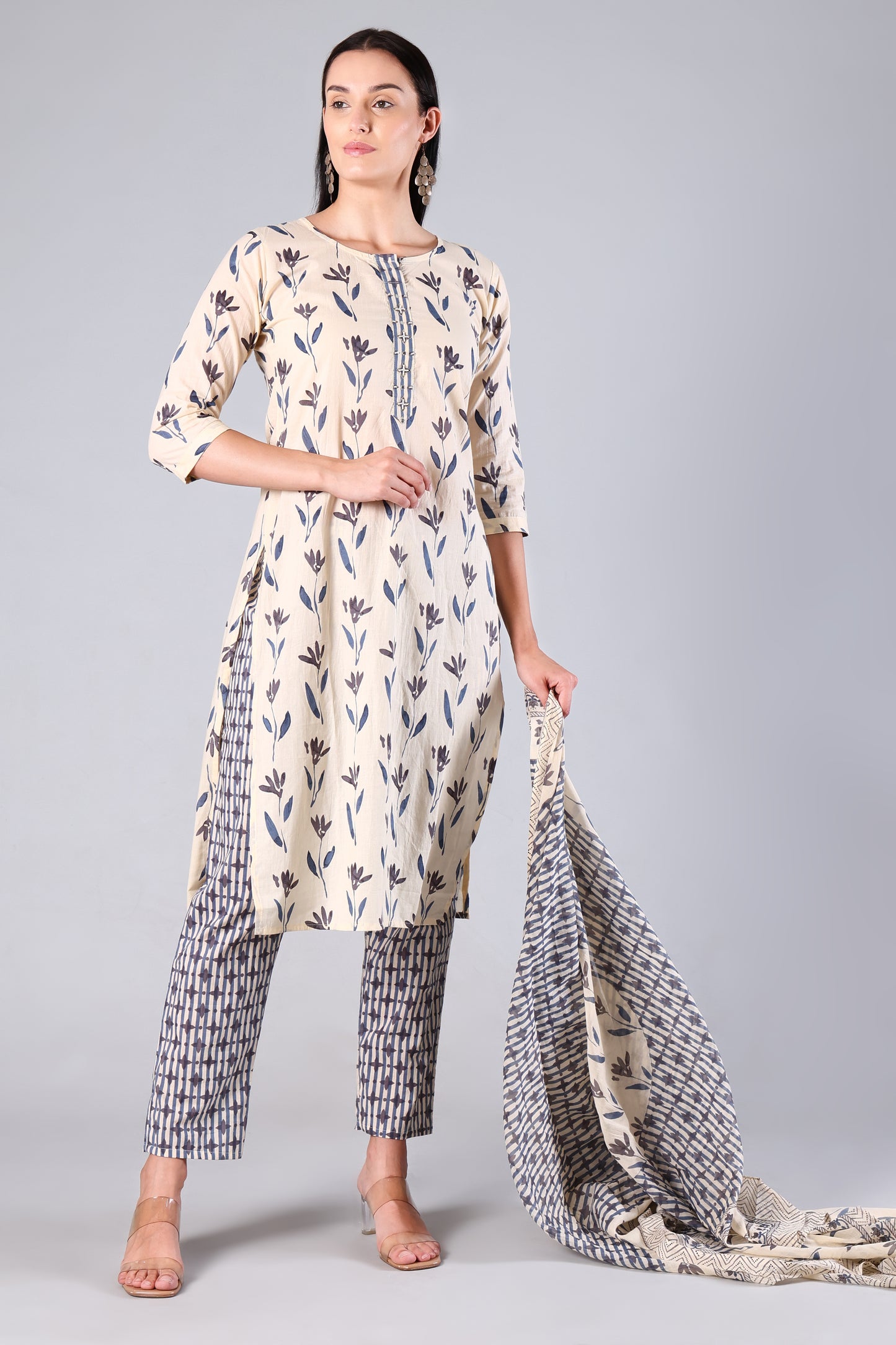 Rangriti | Blue Floral Cotton Suit Set