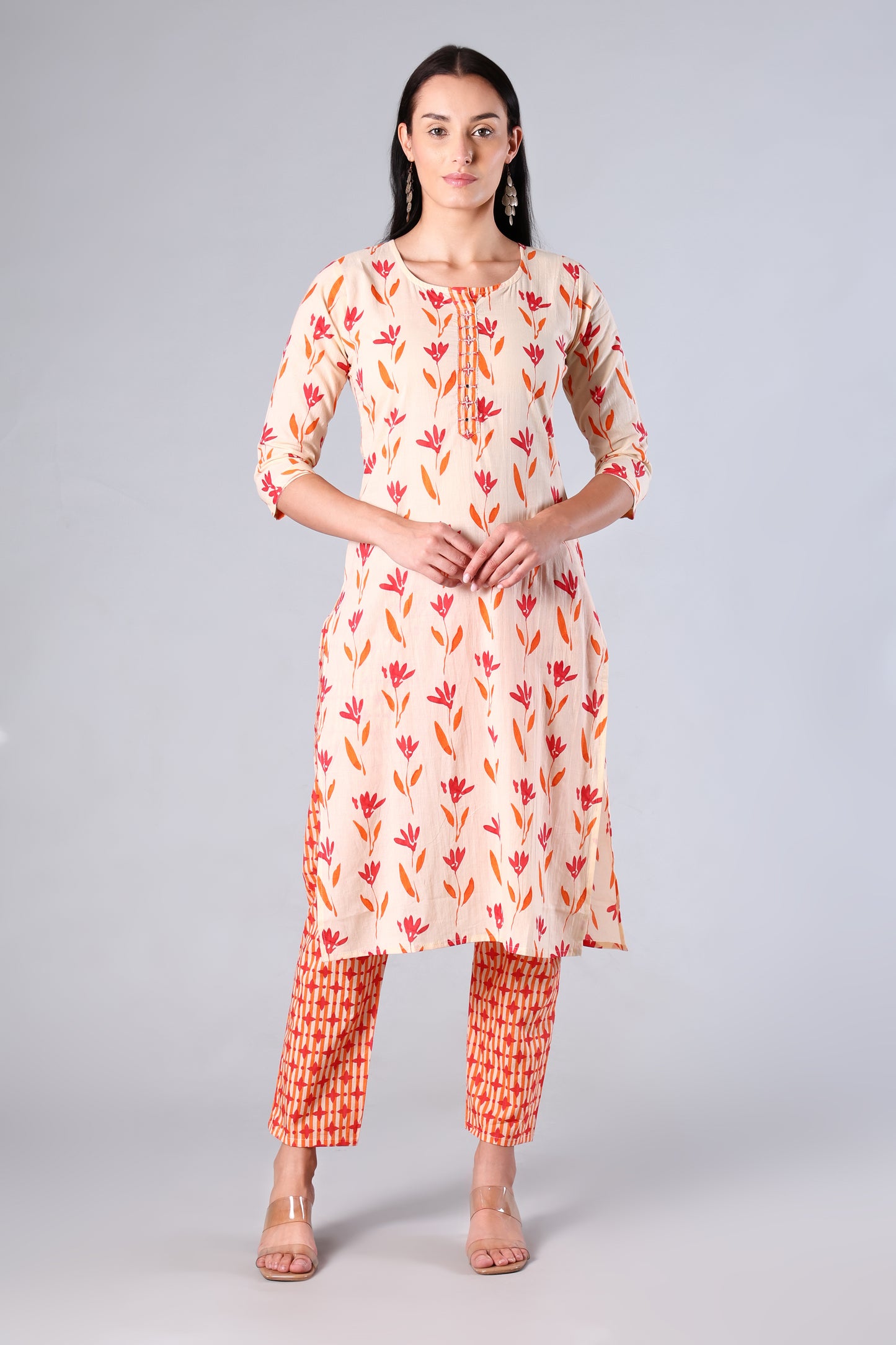 Rangriti | Blue Red Floral Cotton Suit Set