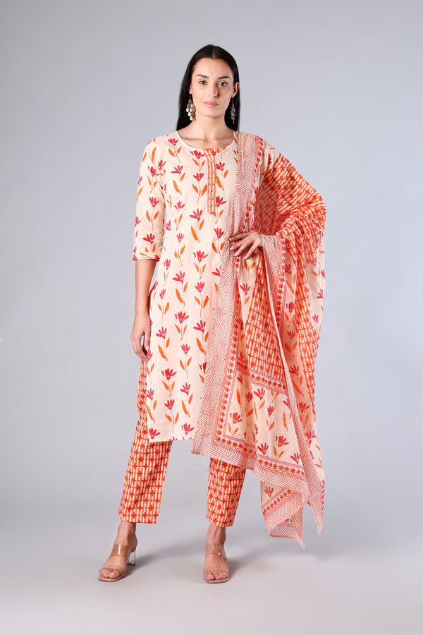Rangriti | Red Floral Cotton Suit Set