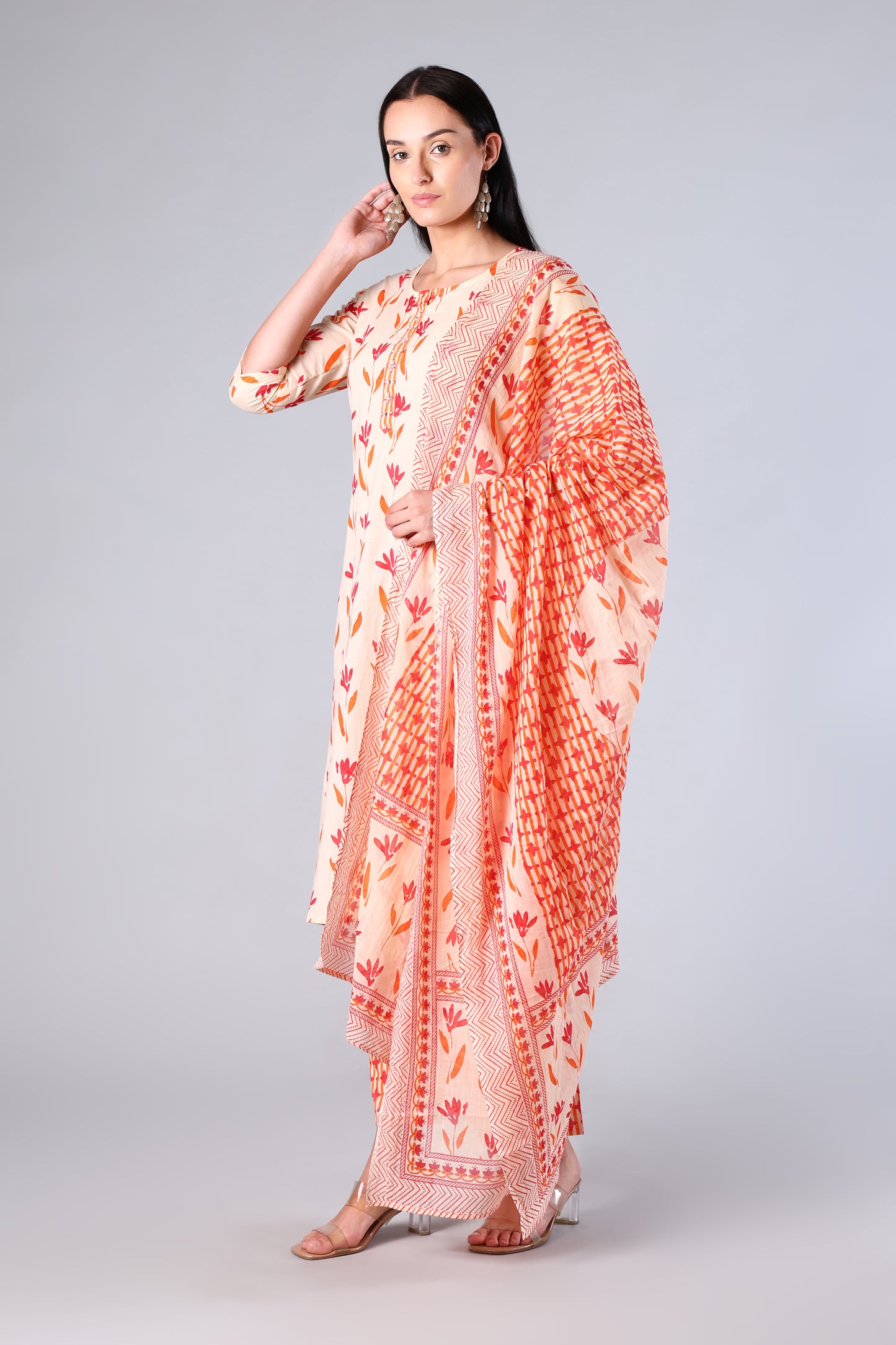 Rangriti | Blue Red Floral Cotton Suit Set