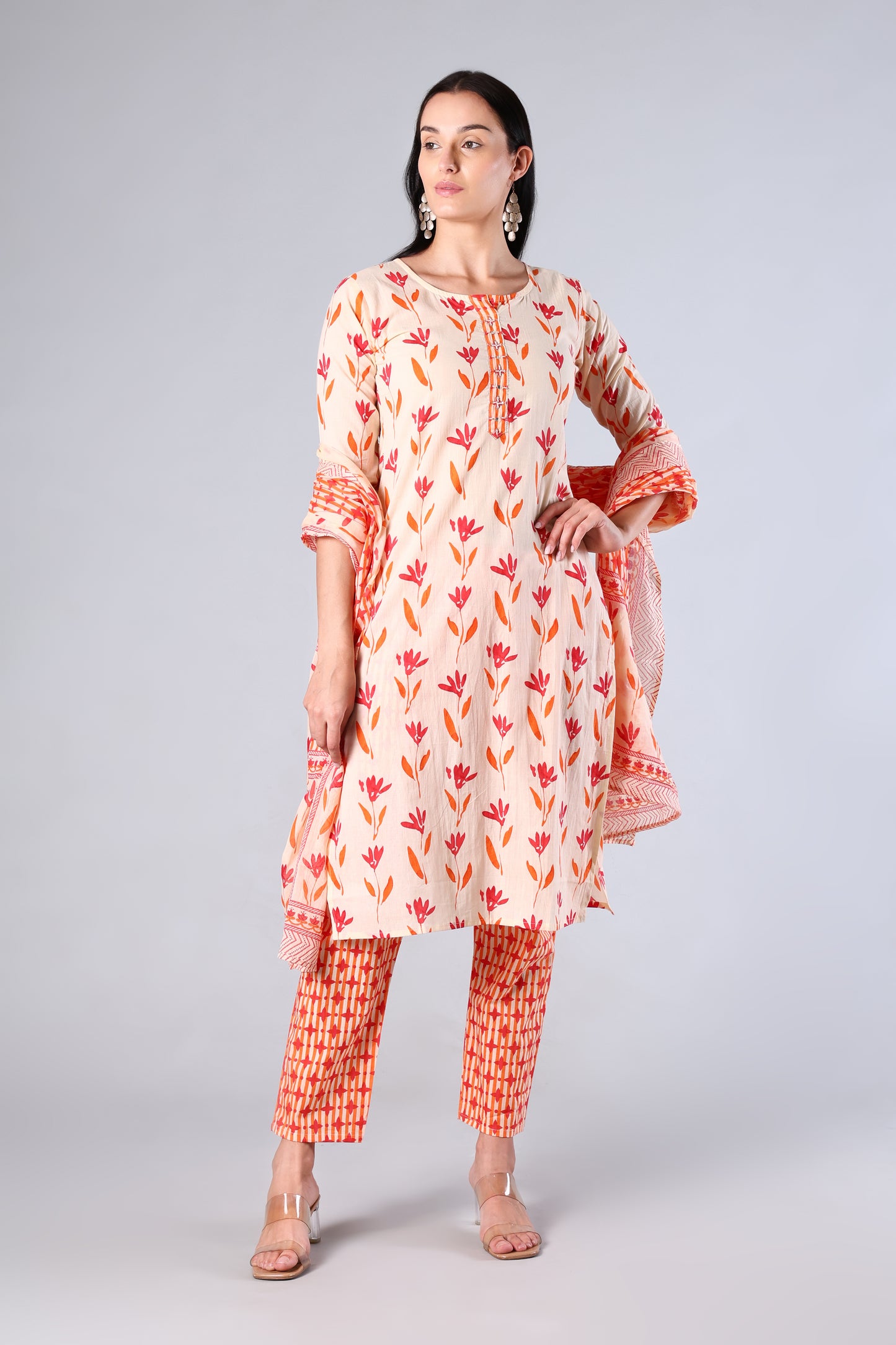 Rangriti | Red Floral Cotton Suit Set