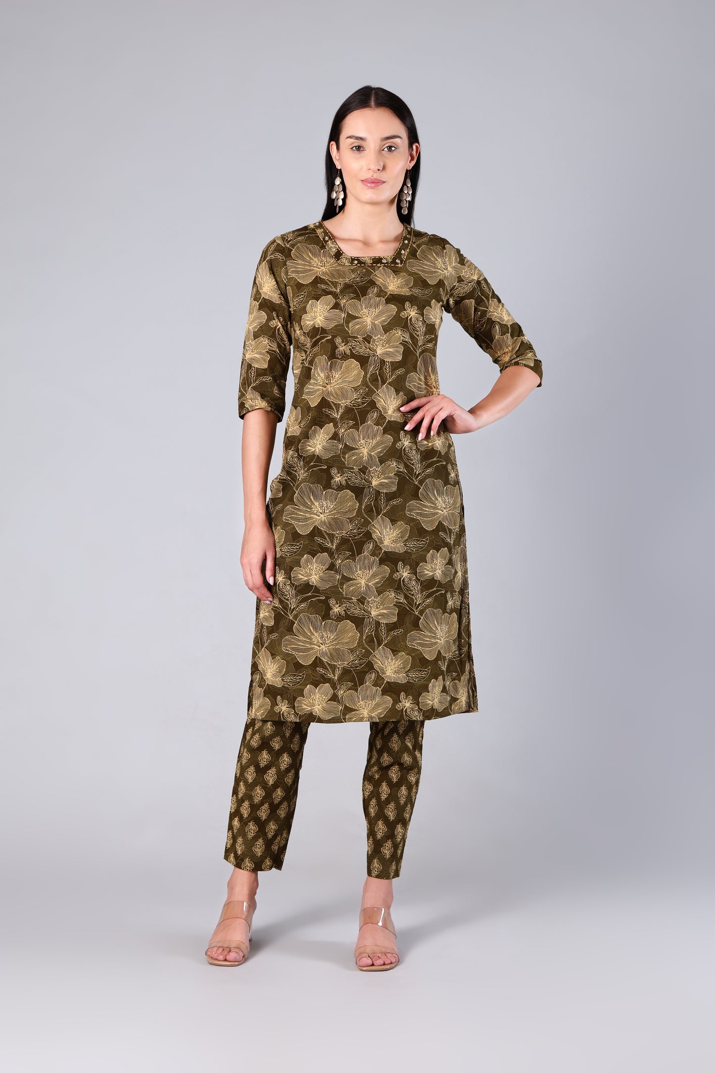 Avira | Green Floral Cotton Suit Set