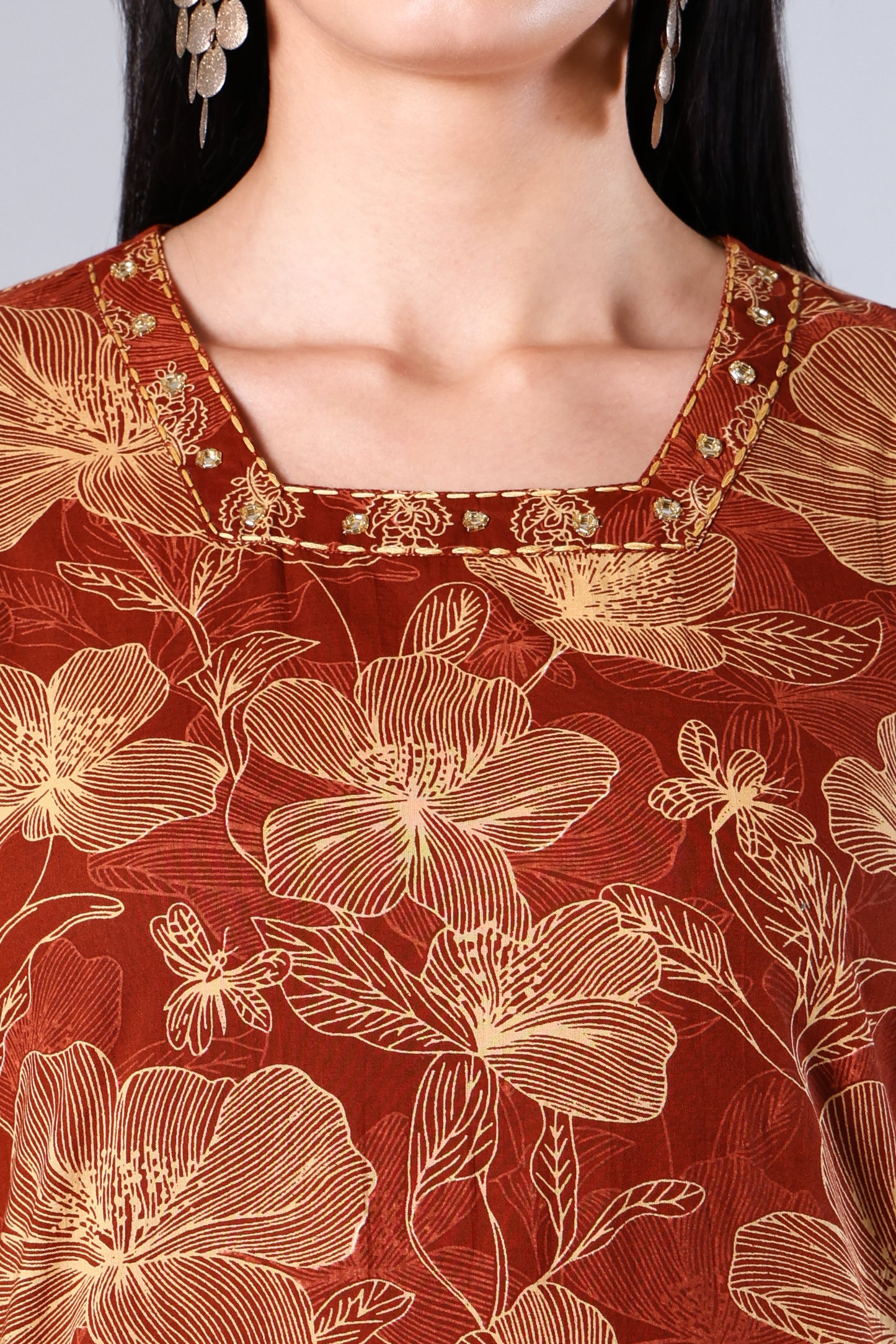 Avira | Rust Floral Cotton Suit Set