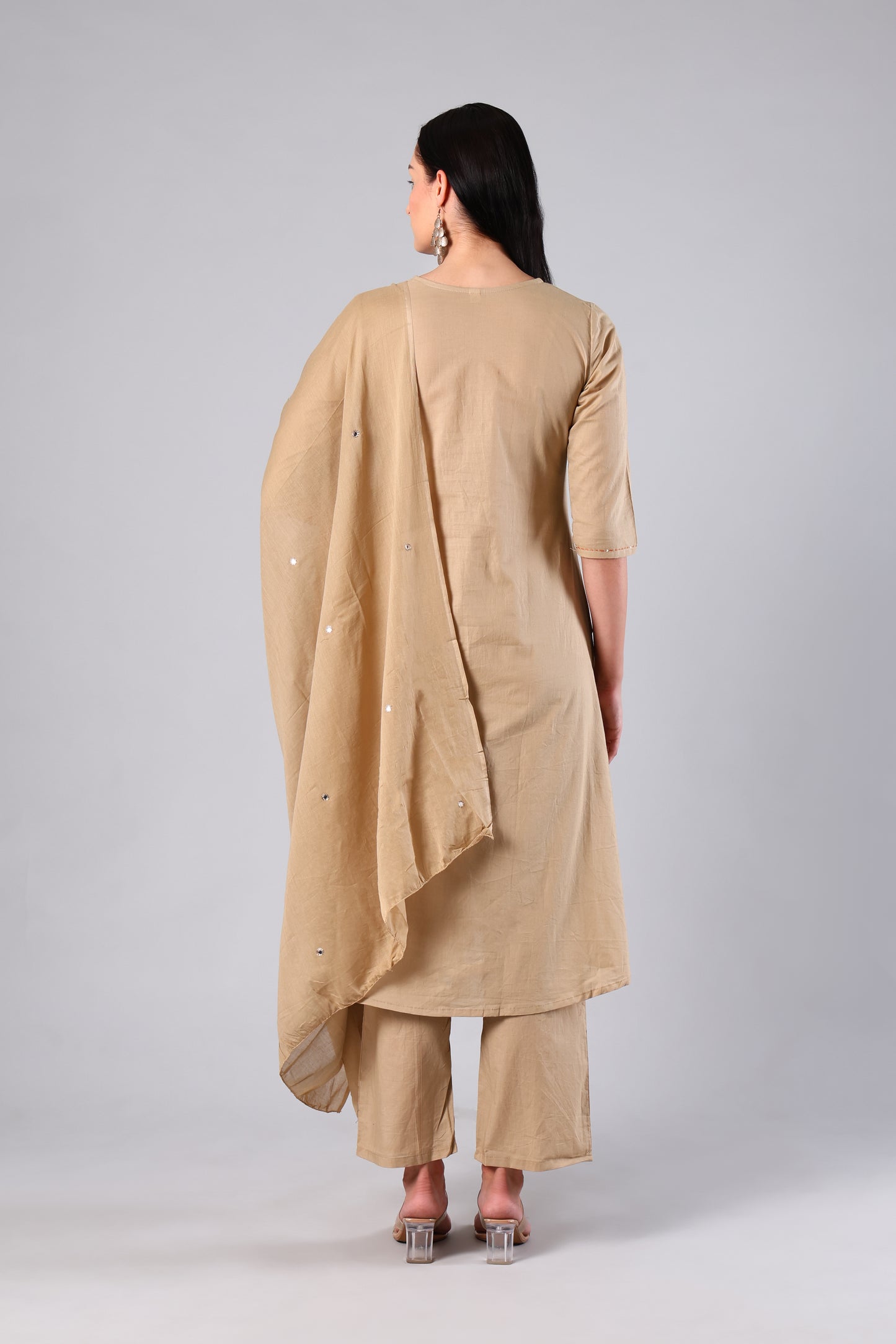 Neysa | Beige Embroidered Cotton Suit Set