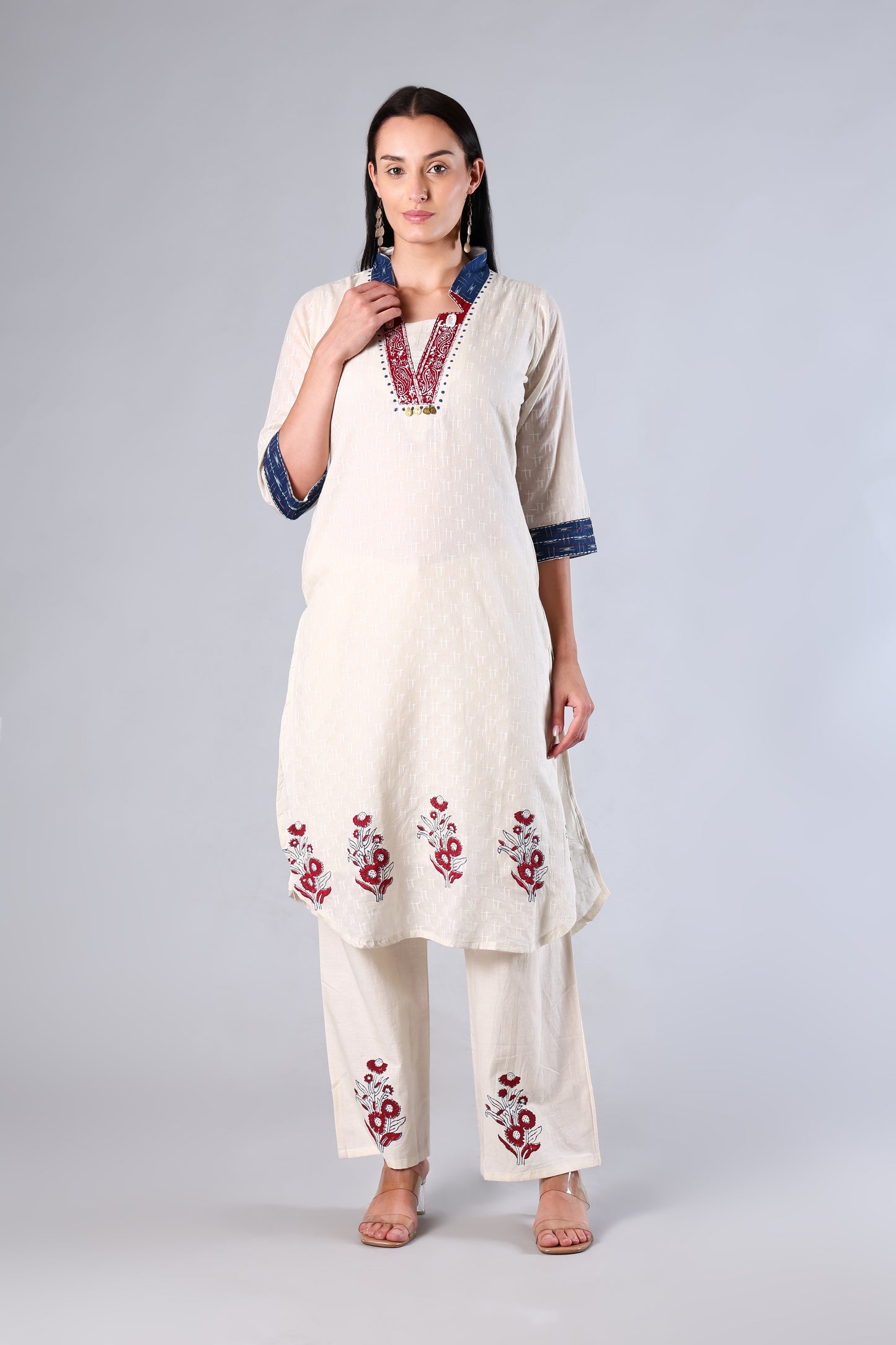 Tanishka | White Block Print Cotton Suit Set