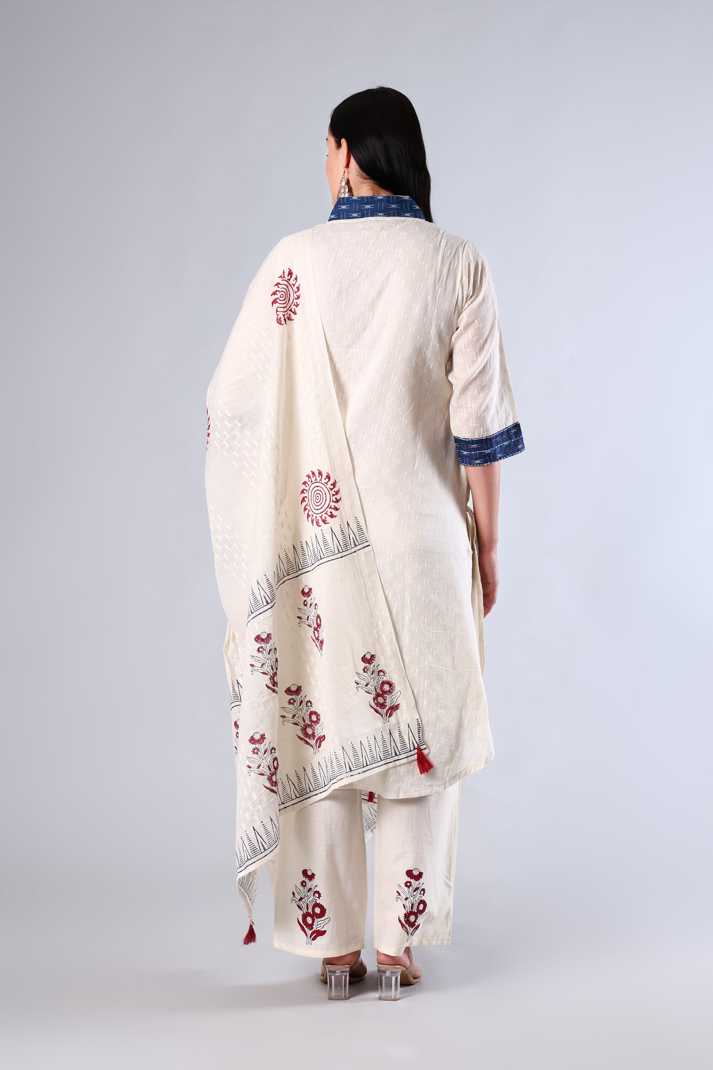 Tanishka | White Block Print Cotton Suit Set