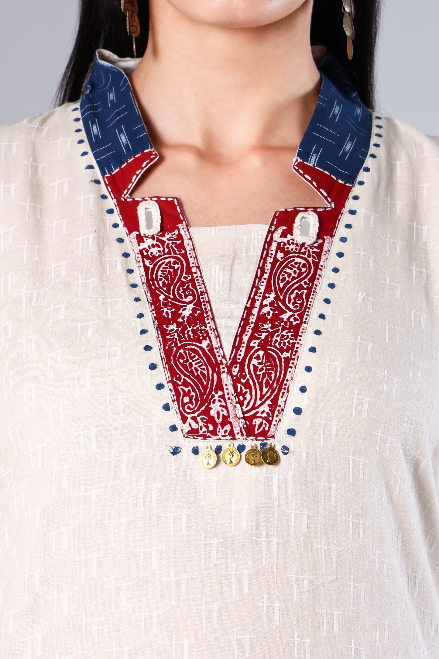 Tanishka | White Block Print Cotton Suit Set
