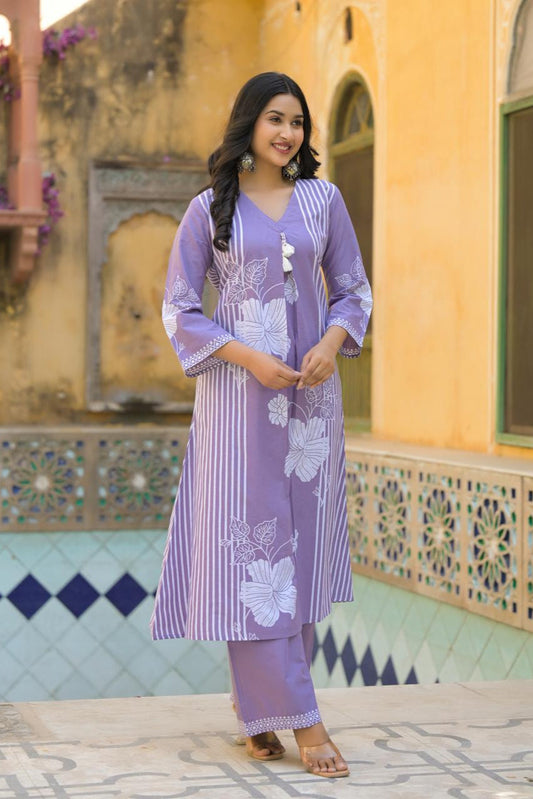 Lilac Garden Block Print Co-ord Set