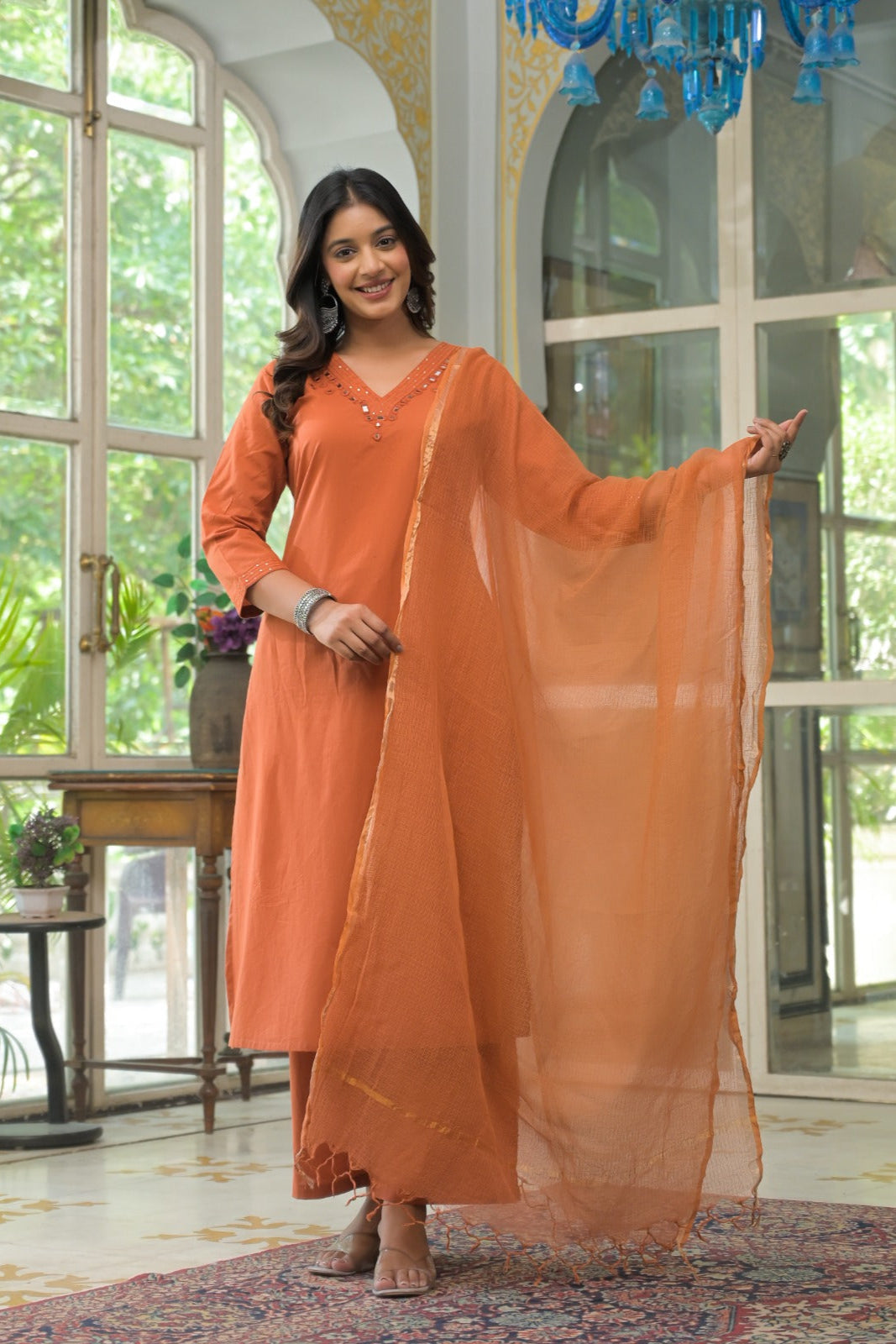 Amber Glow Mirror Work Kurta Set