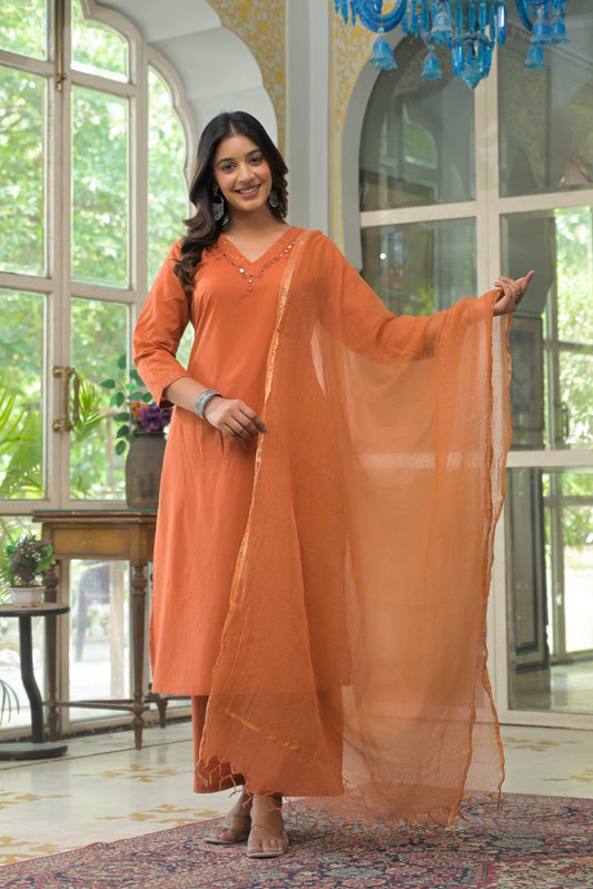 Amber Glow Mirror Work Kurta Set